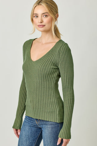 Ribbed Romance V-Neck Sweater
