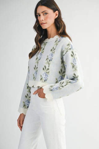 Floral Finish Scalloped Sweater