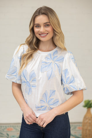 Blooming in Blue Floral Embroidered Top