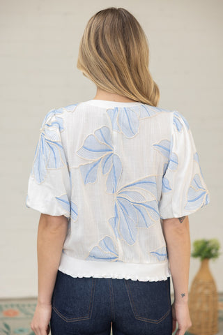 Blooming in Blue Floral Embroidered Top