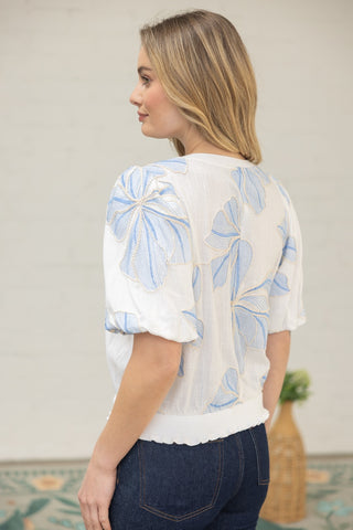 Blooming in Blue Floral Embroidered Top