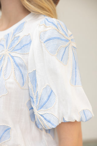 Blooming in Blue Floral Embroidered Top