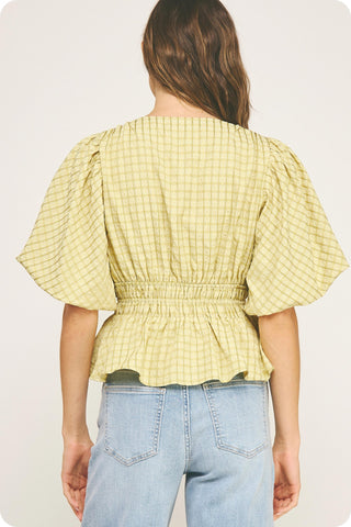Plaid About You Puff Sleeve Top