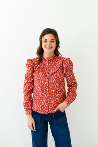 Karlie Leopard Poplin Ruffle Top