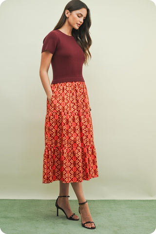 Maroon Swoon Floral Midi Dress