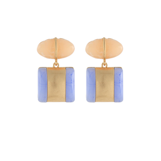 Square w/Metal Bar Stone Earrings