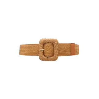 Rectangle Buckle Straw Stretch Belt
