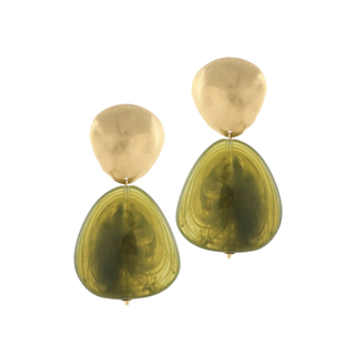 Brushed Gold & Color Bead Drop Earrings