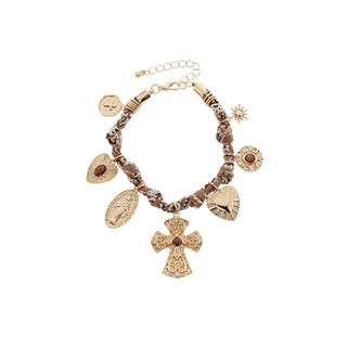 Cross And Heart Charm Scarf Bracelet