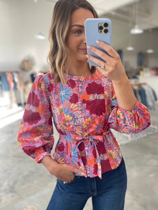 Bright Botanicals Button Up Top