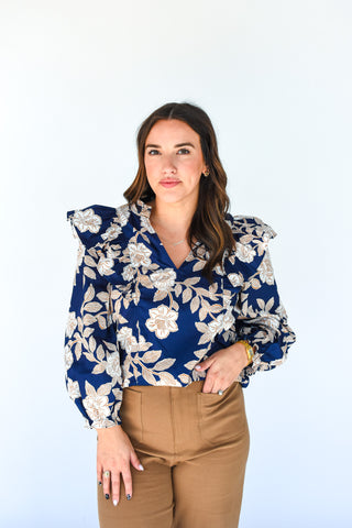 Lilo Night Tropics Ruffle Neck Top