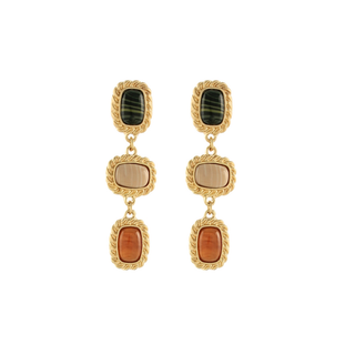 Linear Framed Rectangle Stone Earrings