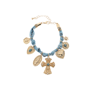 Cross And Heart Charm Scarf Bracelet