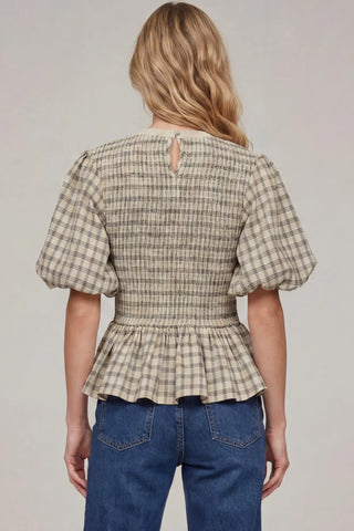 Plaid Intentions Smocked Peplum Top
