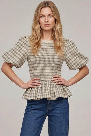 Plaid Intentions Smocked Peplum Top