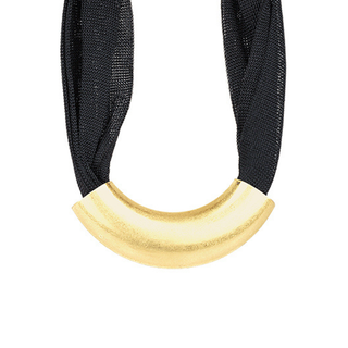 Curved Metal Tube and Mesh Necklace