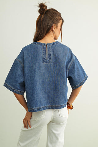 First Go Round Neck Denim Top