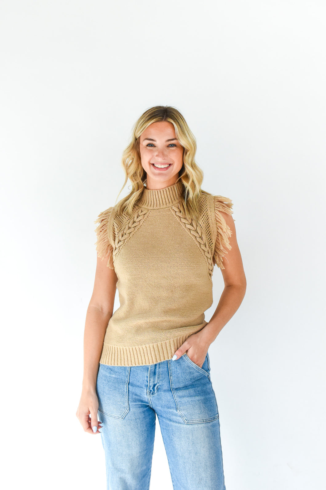 Fine In Fringe Cable Knit Sweater Vest