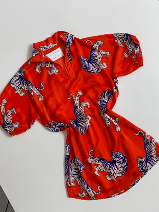 Orange You Fierce Stand Collar Dress