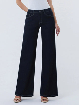 Mid Rise Dark Wash Wide Leg Jeans