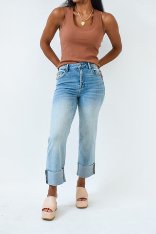 Hidden Ella High Rise Wide Straight Jean with Cuff