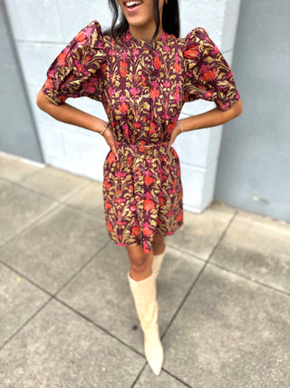 Buckled Beauty Botanical Print Dress