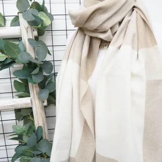 Two Tone Plaid Cashmere Scarf with Tassel