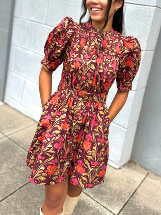 Buckled Beauty Botanical Print Dress
