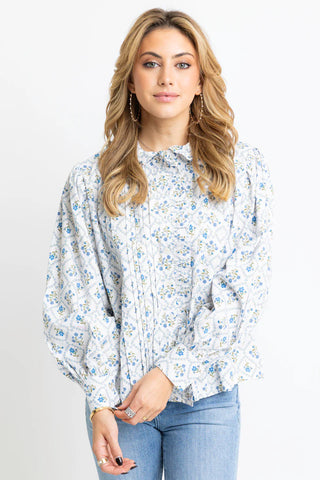 Karlie French Floral Ruffle Button Up Top