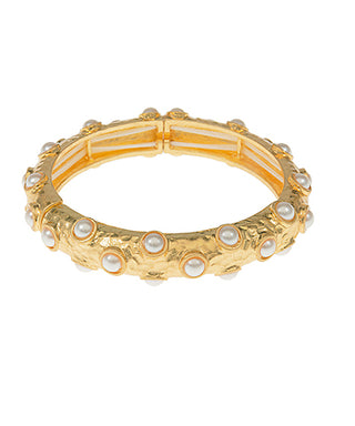 Paved Round Pearl Bangle Bracelet