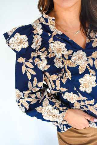 Lilo Night Tropics Ruffle Neck Top