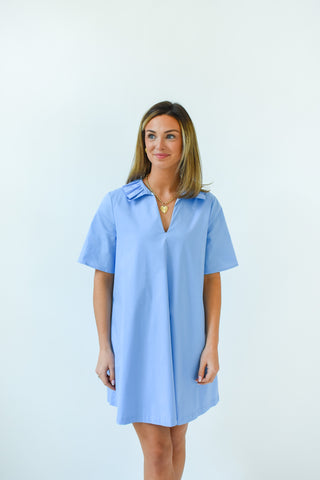 Sky's The Limit Ruffle Collar Dress