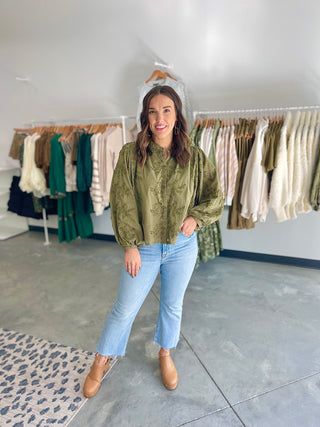 Olive Blossom Floral Embroidered Top