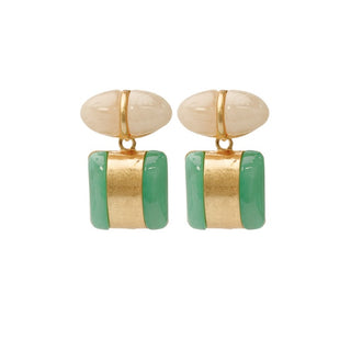 Oval and Square Stone Curved Bar Earrings