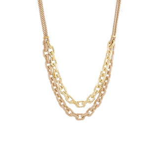 Layered Color Coated Chain & Cord Necklace