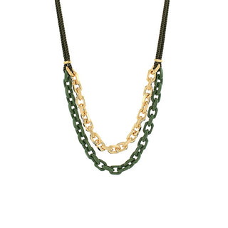 Layered Color Coated Chain & Cord Necklace