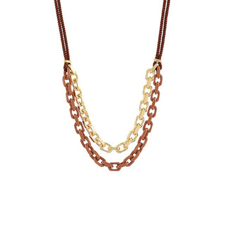 Layered Color Coated Chain & Cord Necklace