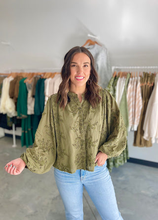 Olive Blossom Floral Embroidered Top