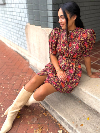 Buckled Beauty Botanical Print Dress