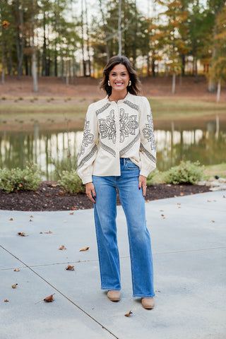 Saddle and Stitch Embroidered Button Up Top