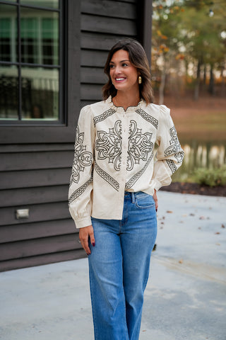 Saddle and Stitch Embroidered Button Up Top