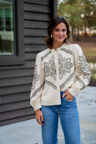 Saddle and Stitch Embroidered Button Up Top