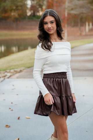 Brown Out Beauty Faux Leather Skirt