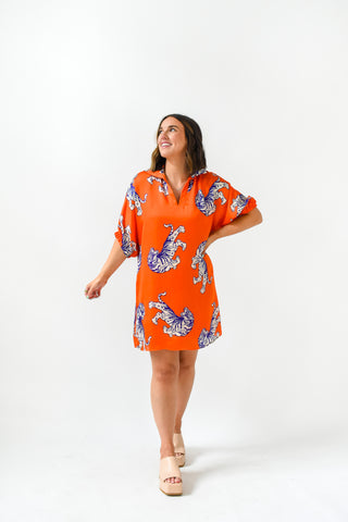 Orange You Fierce Stand Collar Dress