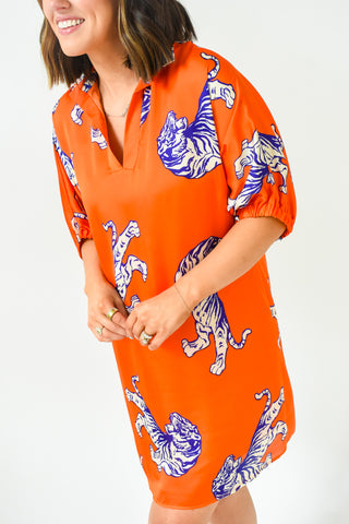 Orange You Fierce Stand Collar Dress