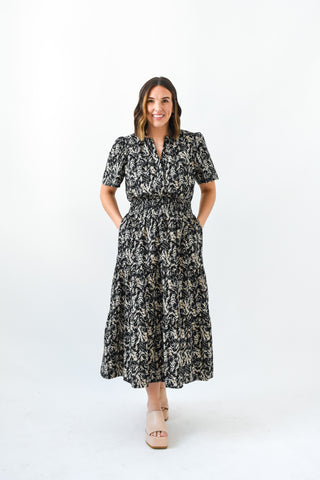 Prints Charming Smocked Waist Midi Dress