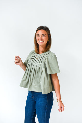 Softly Sage Pleated Top