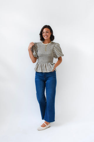 Plaid Intentions Smocked Peplum Top