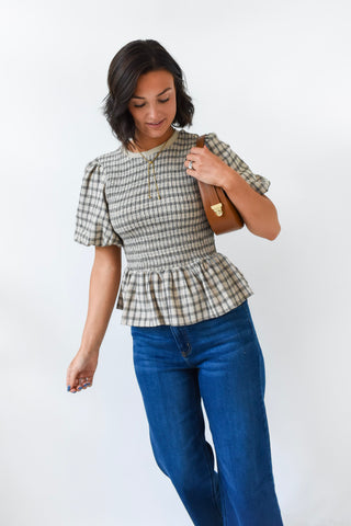 Plaid Intentions Smocked Peplum Top
