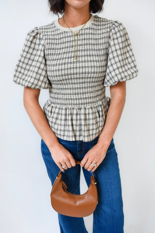 Plaid Intentions Smocked Peplum Top